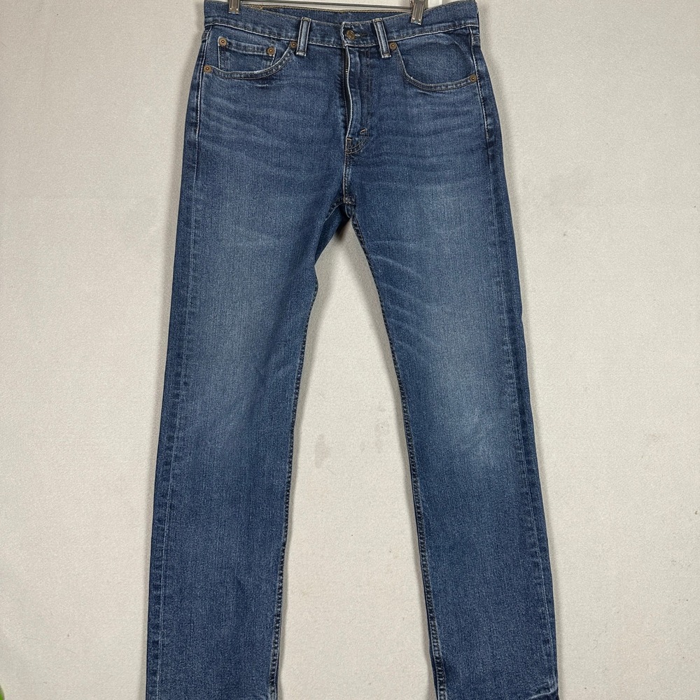Levis 505 Jeans Mens 32X32 Regular Fit Blue Straight Leg Denim Distressed Casual